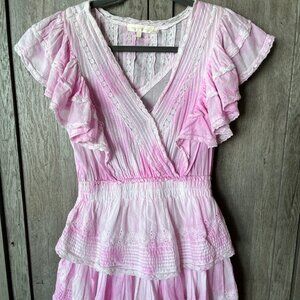 LoveShackFancy Gwen Ruffled Sleeve Tie Dye Mini Dress SIZE P (Petite)